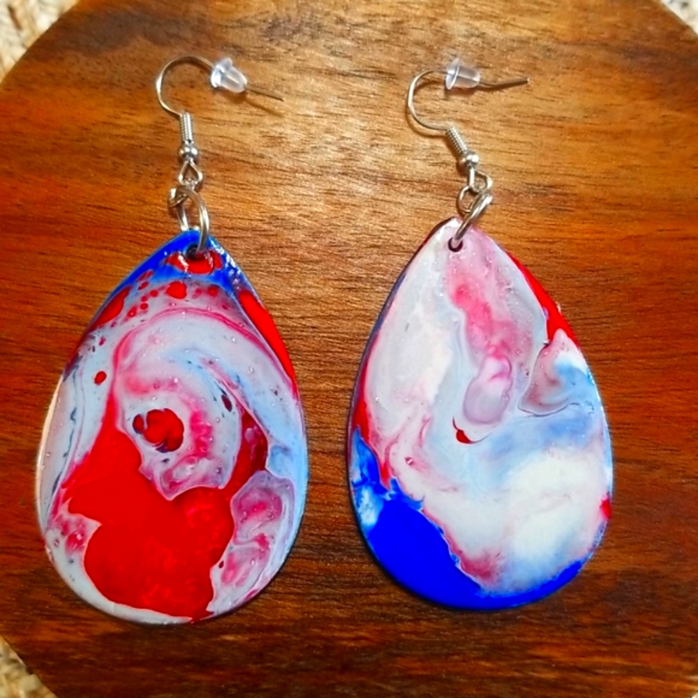 Handmade wood acrylic poured earrings